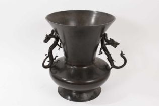 Japanese bronze baluster vase with twin dragon handles