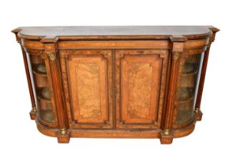 Fine quality Victorian inlaid burr walnut veneered and ormolu mounted credenza