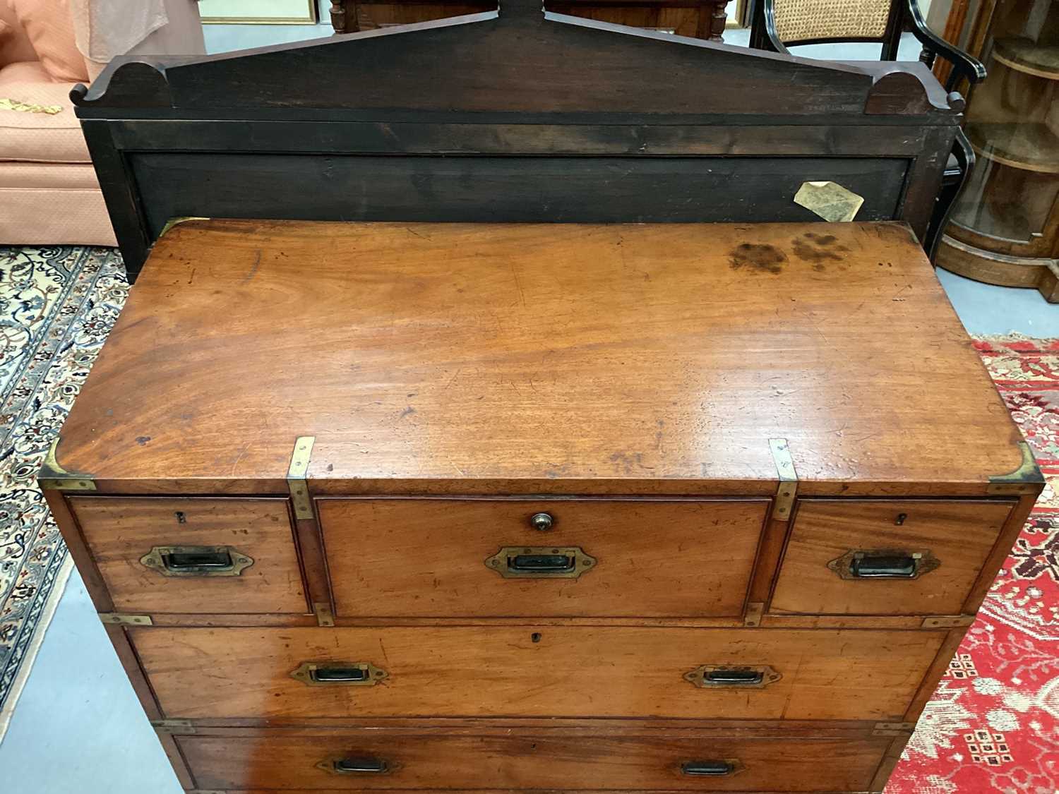 Victorian mahogany and brass bound secretaire campaign chest, in two parts - Image 7 of 10