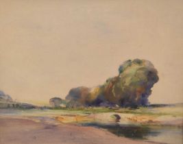 Cecil Arthur Hunt VPRWS RBA (1873-1965) watercolour on paper, Suffolk Landscape (c.1946)