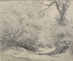 George Thomas Rope (1845-1929) two drawings - A Cow on a Track Among Trees near Much Hadham Hertford