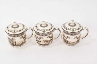 Three Wedgwood ‘Frog Service’ style custard cups and covers