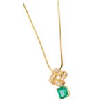 Emerald and diamond pendant with a rectangular step cut emerald measuring approximately 6.4 x 5.7 x