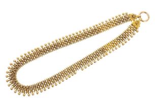 Victorian Etruscan Revival gold collar necklace, with articulated links, applied gold filigree and g