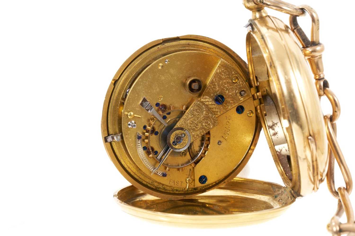 Victorian 18ct gold hunter pocket watch on 9ct chain mounted with 1826 sovereign - Image 3 of 3