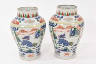 Pair of antique Chinese Wucai porcelain vases