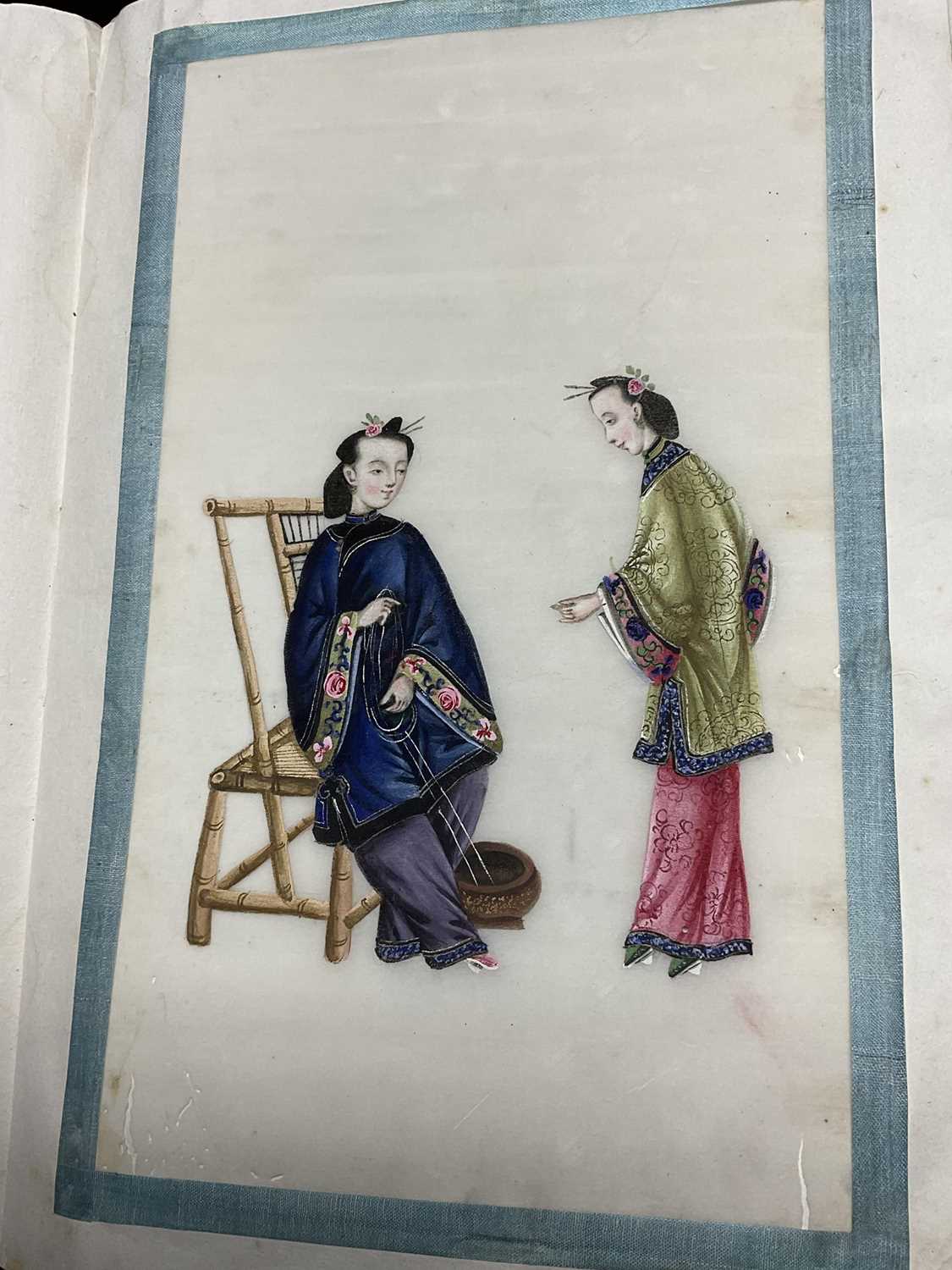 Album of antique Chinese rice paper paintings showing the production of silk - Image 8 of 27