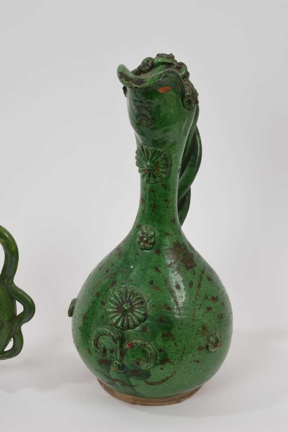 Two green glazed antique Canakkale pottery ewers, Turkey - Image 3 of 7