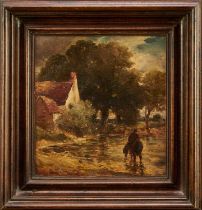 Attributed to David Cox (1783-1859) oil on panel - Willy Lott's Cottage, 21.5cm x 20cm, framed