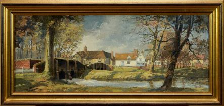 *Cavendish Morton (1911-2015) oil on board, Chelsworth, signed and dated '73, 29 x 72cm, framed