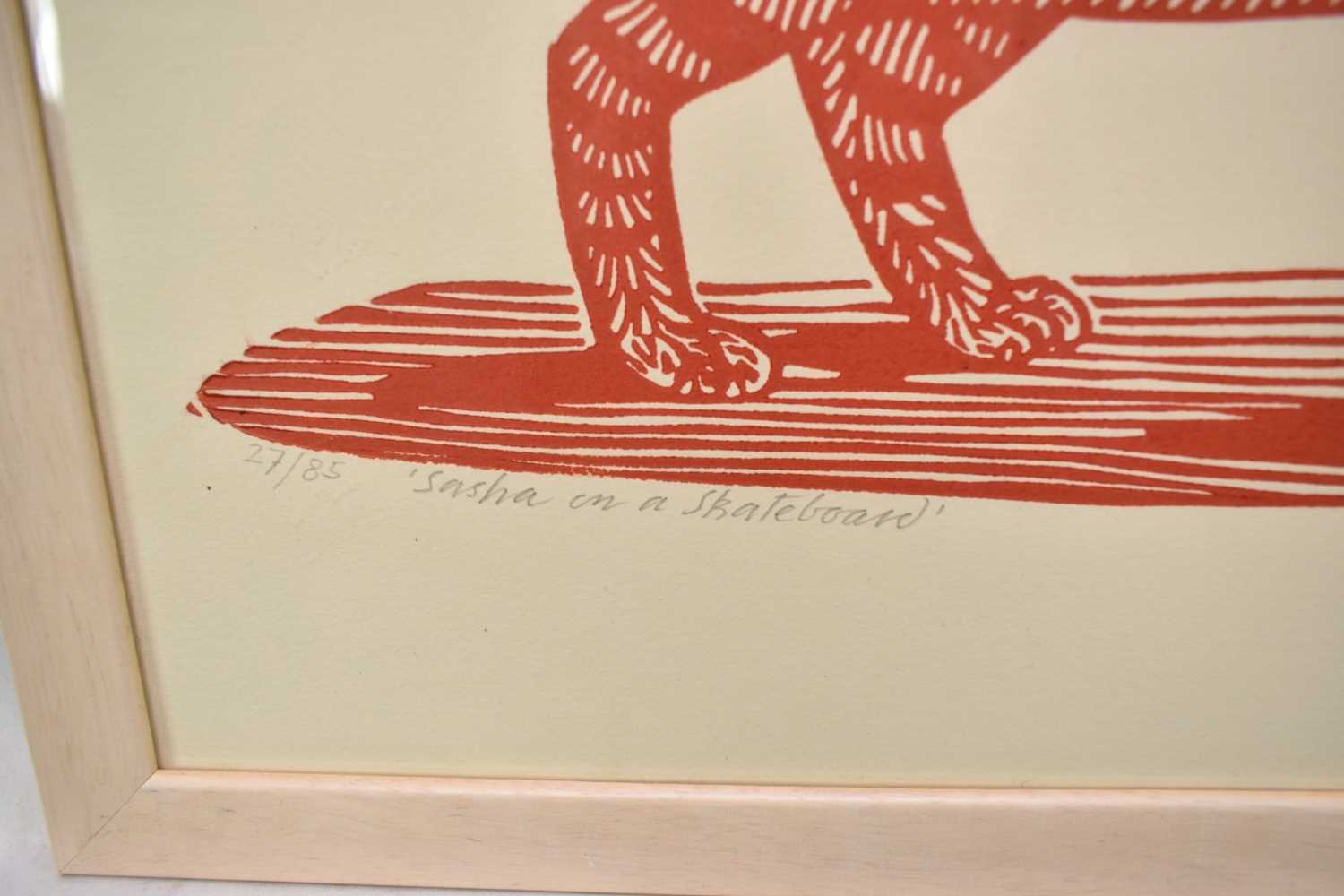 *Richard Bawden (b.1936), signed limited edition linocut - 'Sasha on a Skateboard' 27/85, 27cm x 34. - Image 3 of 4