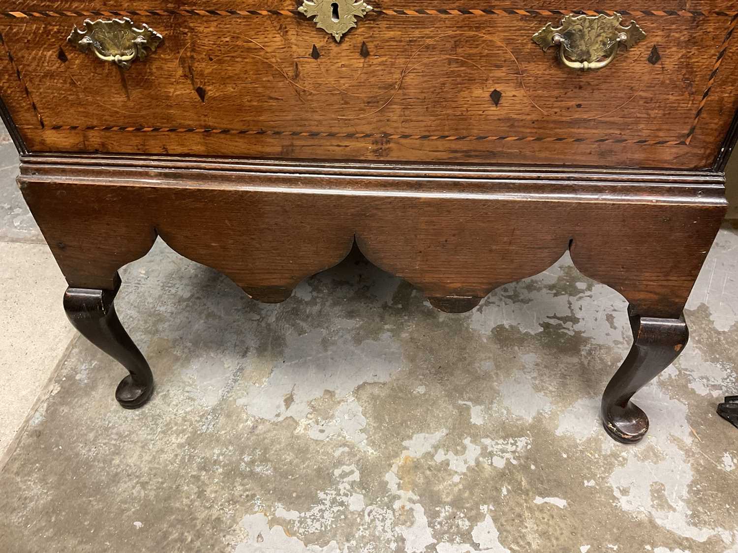 Early 18th century oak and barber pole strung chest on integral stand. - Image 5 of 9