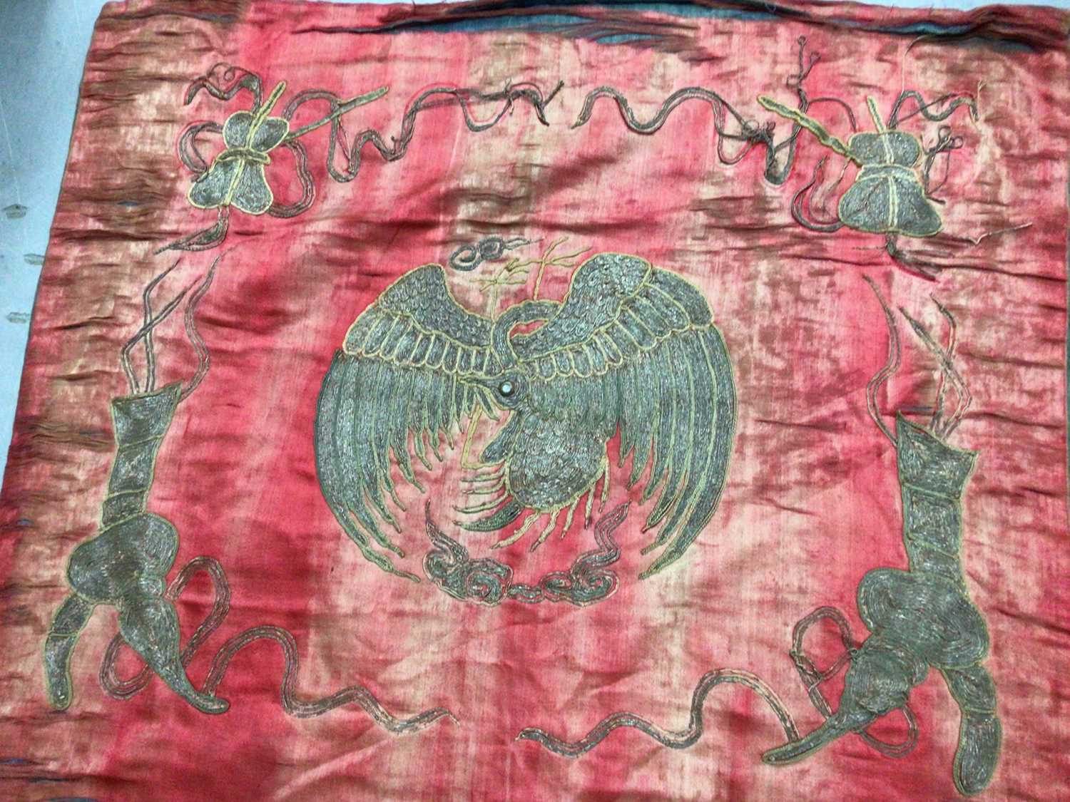 Unusual set of six Chinese embroidered chair covers, probably 19th century - Image 3 of 4