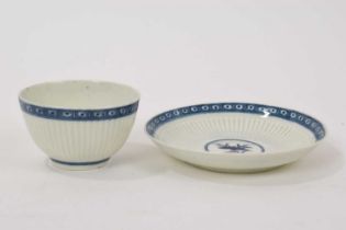 Worcester blue and white ribbed tea bowl and saucer, circa 1760
