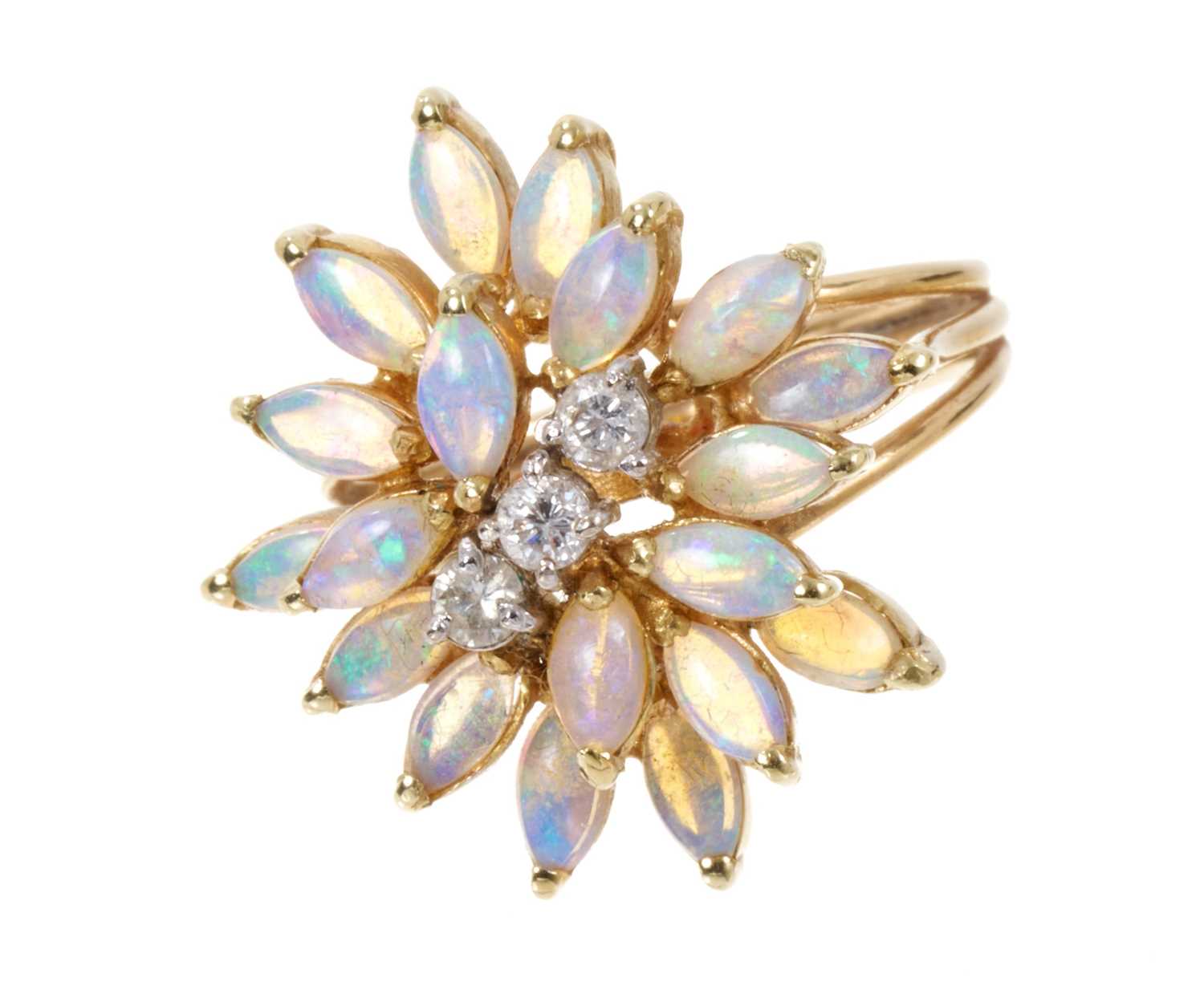 Opal and diamond cluster cocktail ring in 14ct gold setting - Image 2 of 4