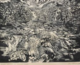 John O'Connor (1913-2004) wood engraving - 'River Wharfe at Bolton Woods', signed, titled and indist