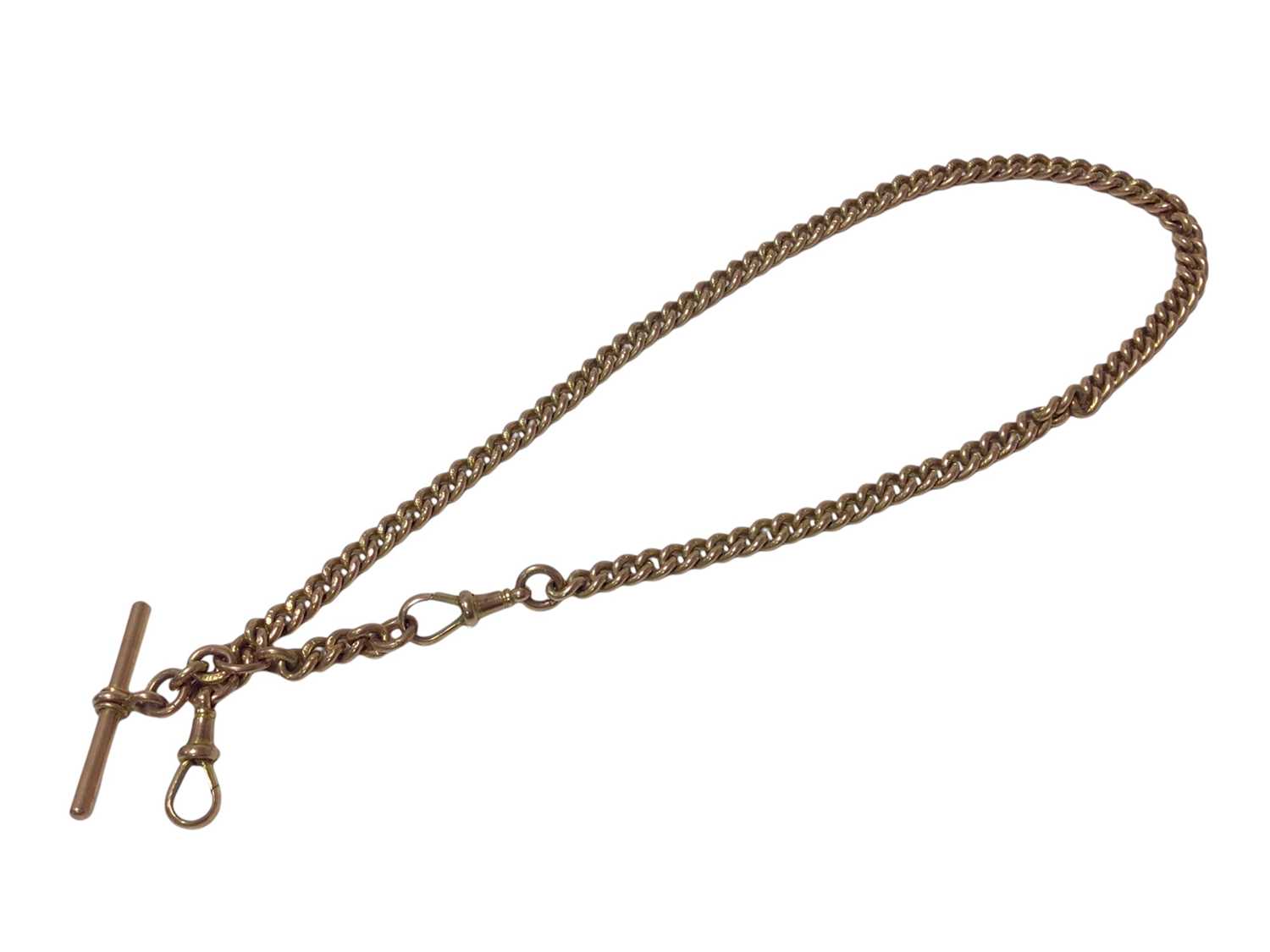 Edwardian 9ct rose gold curb link watch chain - Image 2 of 2