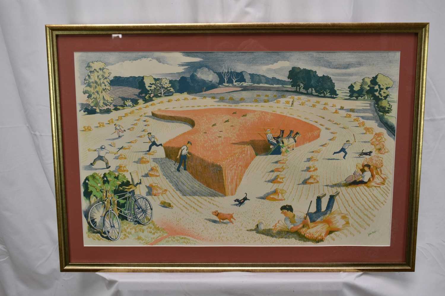 *John Northcote Nash (1893-1977) lithograph - Harvesting, 44cm x 69cm, in glazed frame - Image 2 of 4