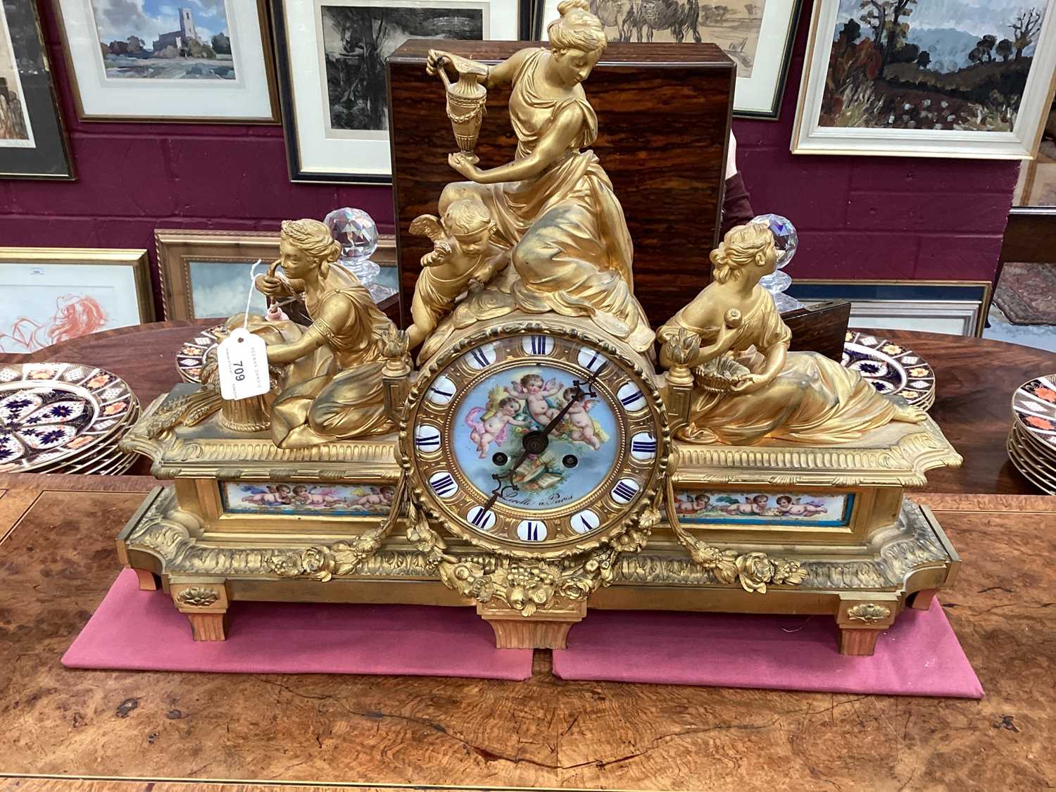 Fine quality large 19th century French ormolu clock garniture by Lerolle à Paris with Sèvres porcela - Image 2 of 26