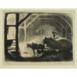 George Soper (1870-1942) signed limited edition lithograph - Unloading Hay in the Barn, 16/30, 21cm