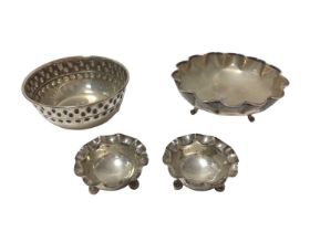 Two continental silver bowls marked 925, together with a pair of Edwardian silver salts,