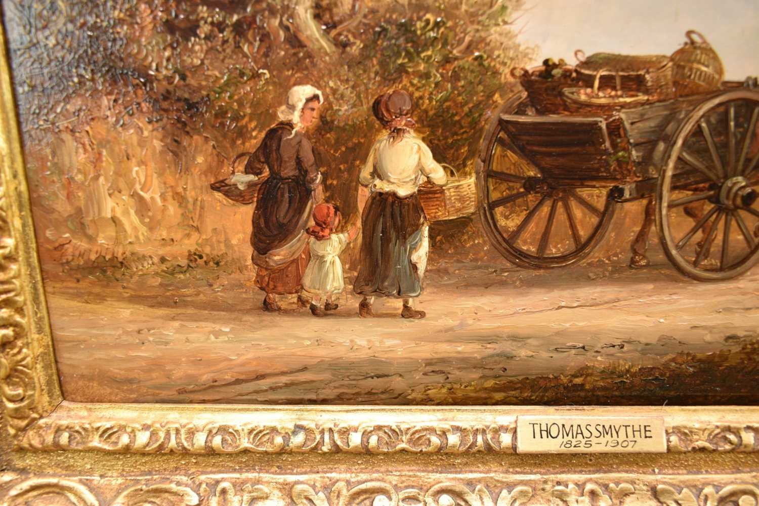 Thomas Smythe (1825-1906) oil on panel - Family Group and a wagon in a lane, signed, 25cm x 38cm, in - Image 3 of 7