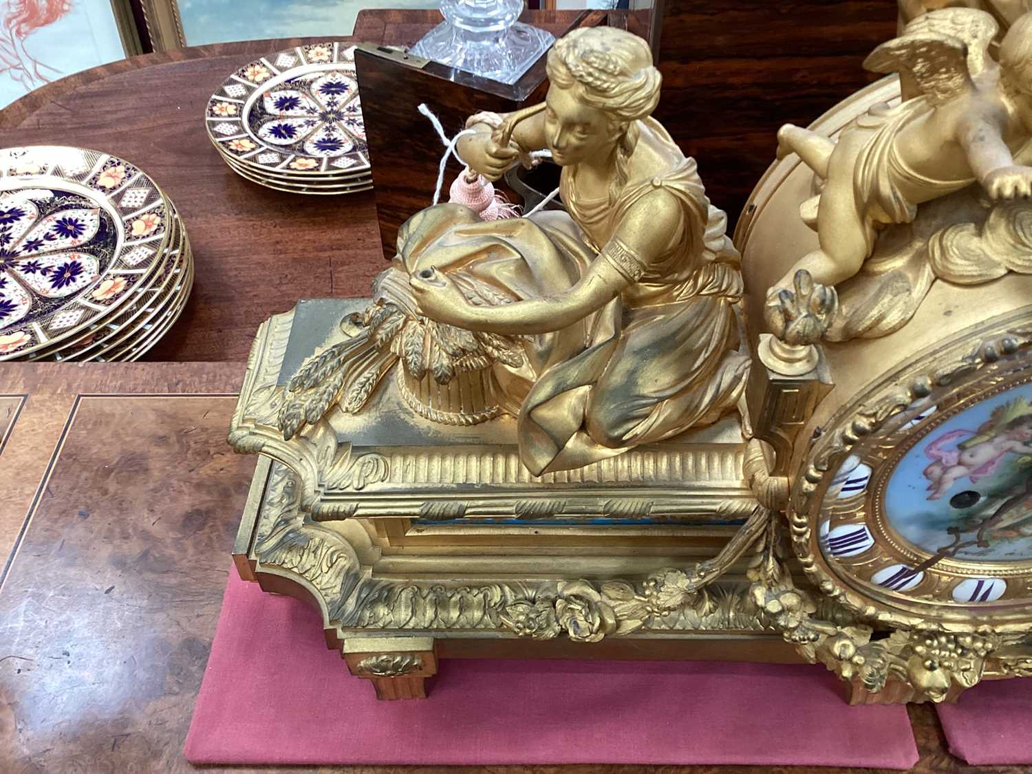 Fine quality large 19th century French ormolu clock garniture by Lerolle à Paris with Sèvres porcela - Image 4 of 26