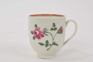 Worcester coffee cup, painted with a pink rose, circa 1770