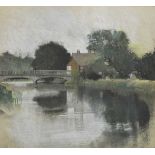 John Nichol (b.1943) pastel - Ballingdon Bridge Sudbury, signed with initials, 26cm x 28cm, in glaze