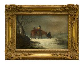 Edward Robert Smythe (1810-1899) oil on canvas - Winter Travellers, initialled, in gilt frame