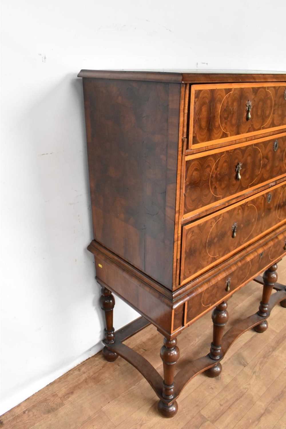 William and Mary oyster veneered chest on stand - Image 2 of 6