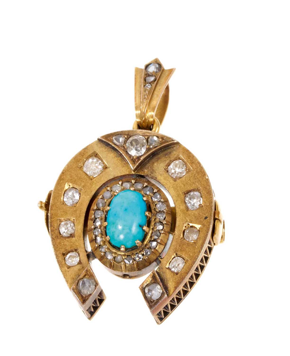 Late 19th century diamond and turquoise pendant brooch with detachable fittings