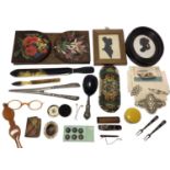 19th century paste buckles, silhouettes, book slide and sundries