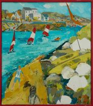 Lynn Bushell (b.1946) oil on canvas - Fête de la Mer, Carteret, signed, 81cm x 71cm, framed