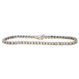 Diamond tennis bracelet with a line of round brilliant cut diamonds in 18ct white gold setting, esti