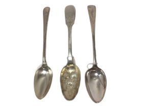 George III silver Old English Bead pattern dessert spoon, and other items