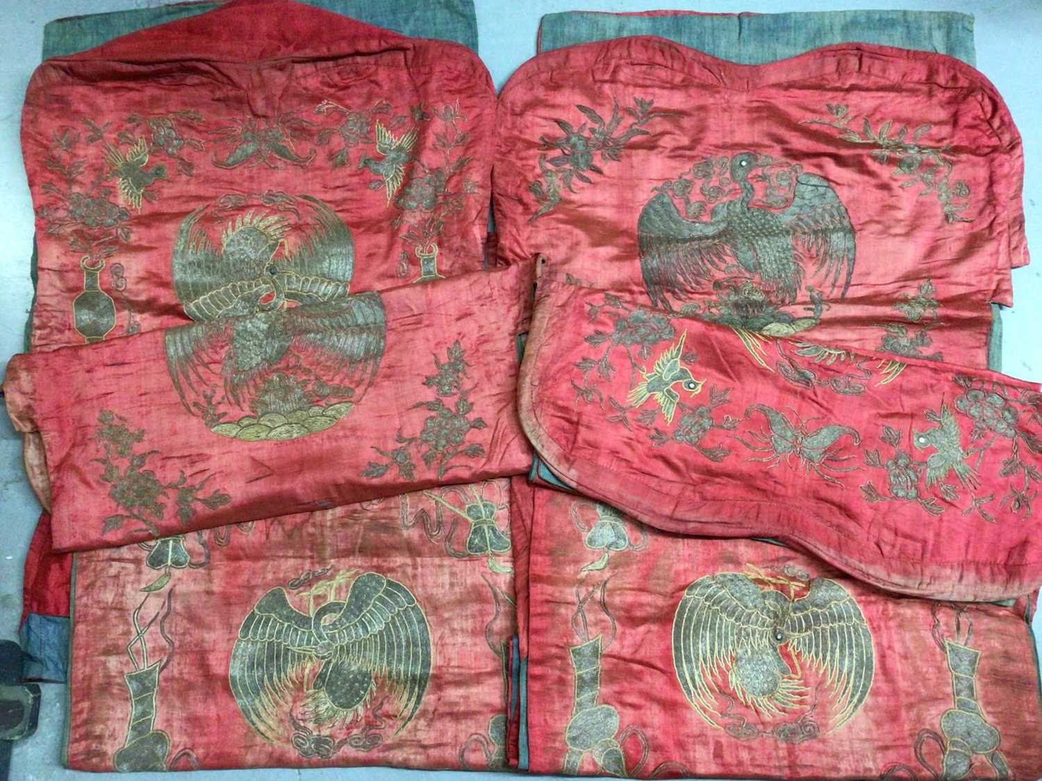 Unusual set of six Chinese embroidered chair covers, probably 19th century - Image 4 of 4