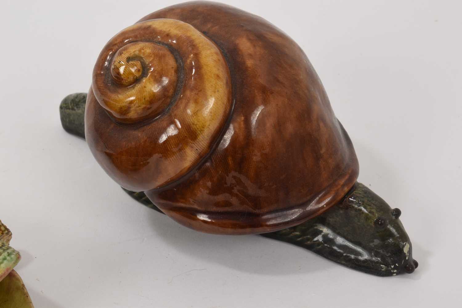 Antique Palissy ware Majolica pottery model of a toad - Jose A Cunha, Portugal, model of a snail - M - Image 4 of 5