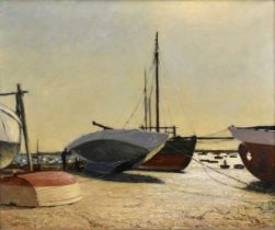 Fid Harnack (1897-1983) oil on canvas - 'Fitting Out', signed, 64cm x 76cm, framed