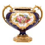 Royal Crown Derby large two handled vase painted by Albert Gregory, marks for 1915