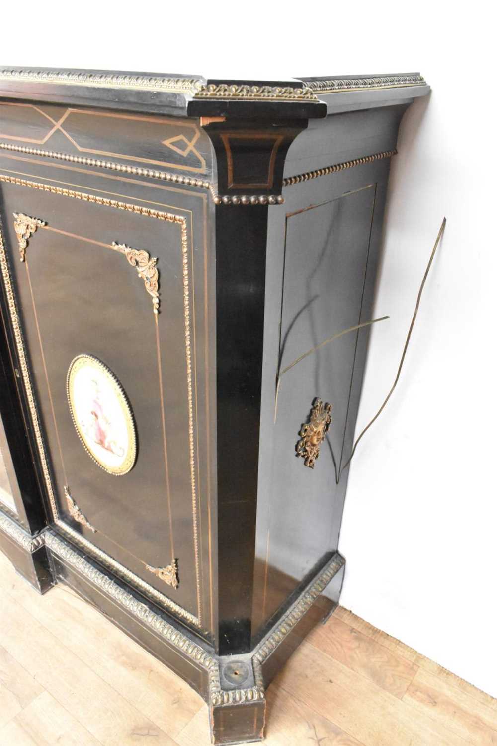 Victorian ebonised and gilt metal mounted breakfront credenza - Image 3 of 8