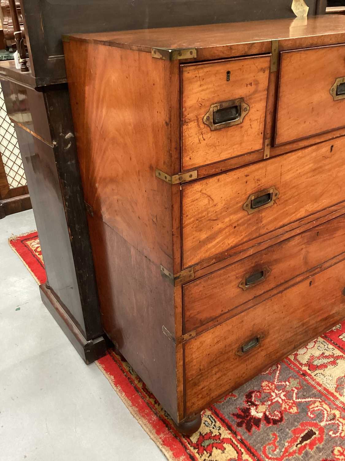Victorian mahogany and brass bound secretaire campaign chest, in two parts - Image 3 of 10