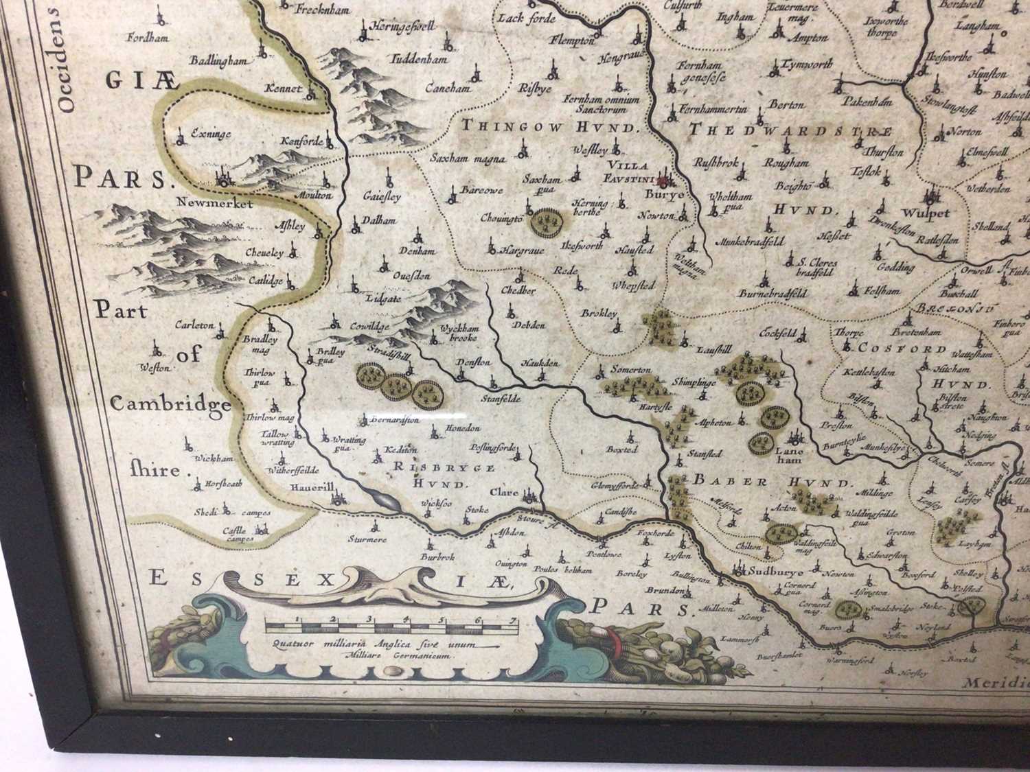 Johannes Blaeu: 17th century hand tinted engraved map of Suffolk - Image 4 of 6