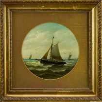 John Moore of Ipswich (1820-1902) oil on panel - Vessels at Sea, 14cm tondo, in glazed gilt frame