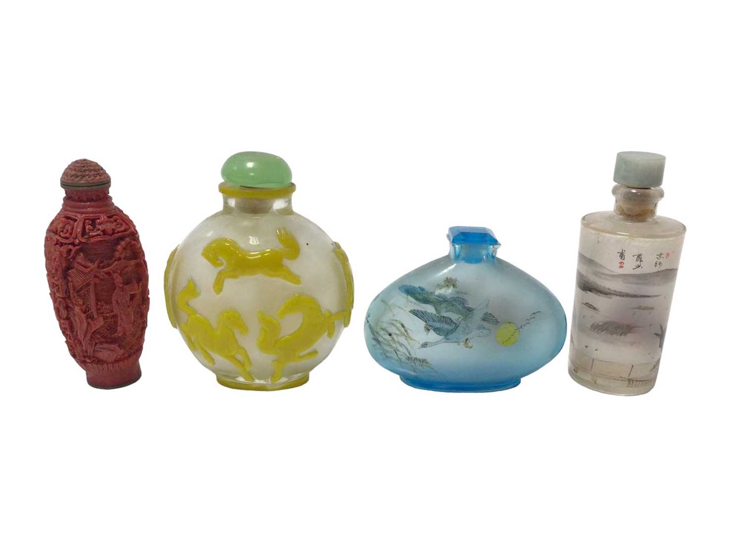 Peking style overlay glass snuff bottle, 8cm high, three others - Image 2 of 2