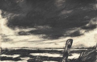 Gil Mutch (b.1955) charcoal on paper - Breydon Marsh II, signed with initials and dated '88 lower le