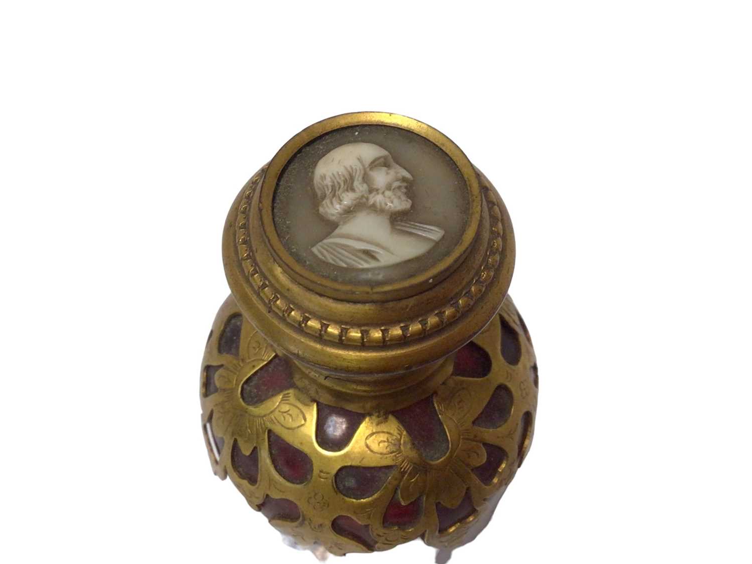 19th century French scent bottle with cameo cover, together with tartan box and mother of pearl box - Image 3 of 3