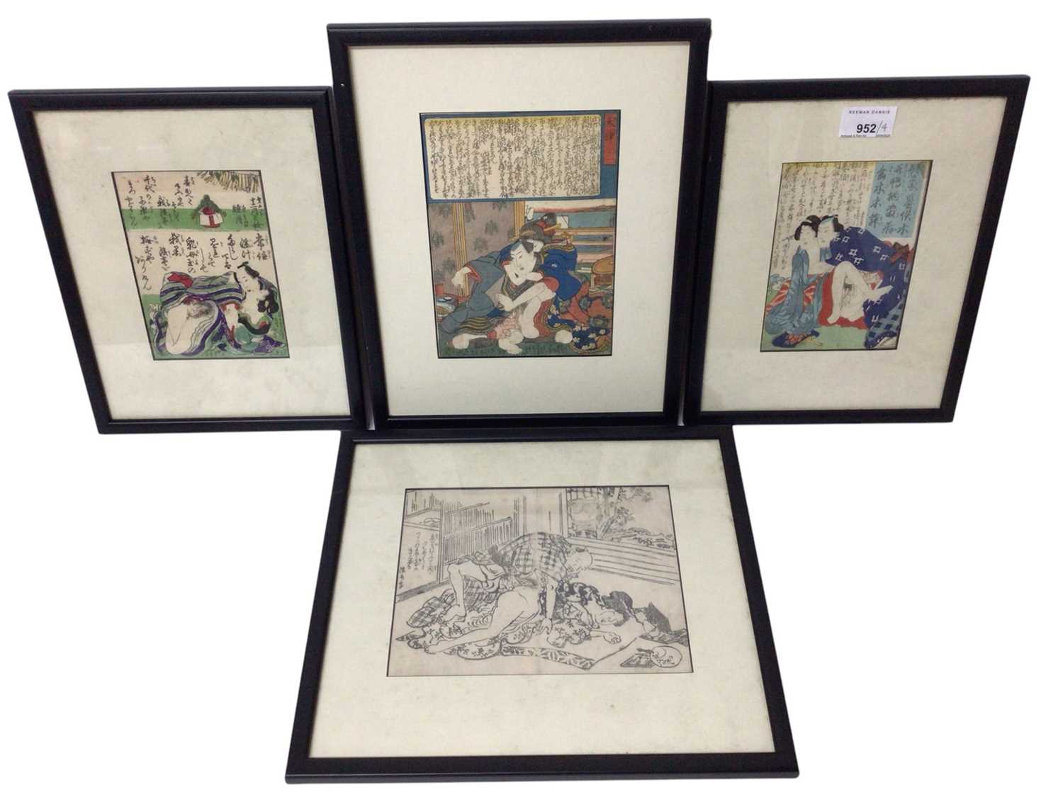 Four various Japanese erotic woodblock prints