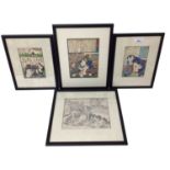 Four various Japanese erotic woodblock prints
