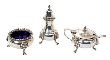 Contemporary silver three piece cruet set